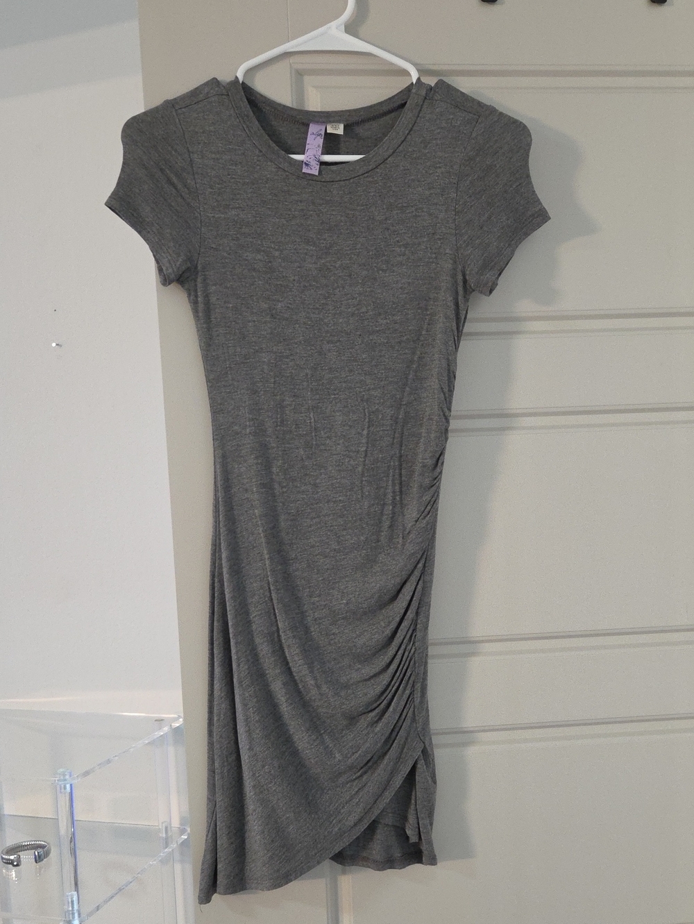 Alya Heather Gray Short-Sleeve Mini Dress with Side Ruching